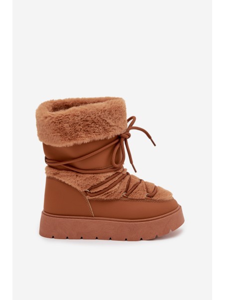 Women's Snow Boots With Fur And Lacing On A Platform Camel Marinna