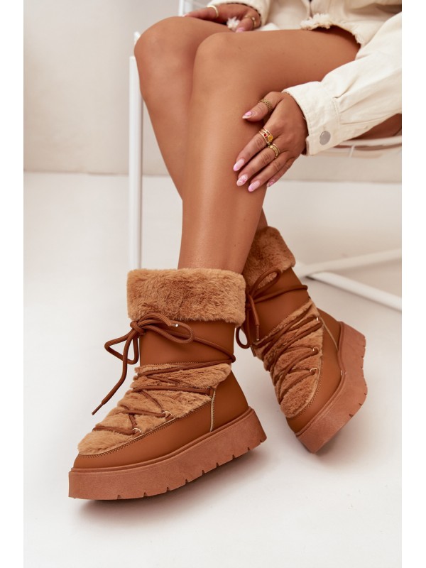 Women's Snow Boots With Fur And Lacing On A Platform Camel Marinna