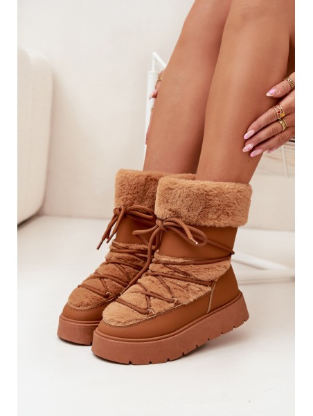 Women's Snow Boots With Fur And Lacing On A Platform Camel Marinna