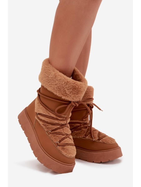 Women's Snow Boots With Fur And Lacing On A Platform Camel Marinna