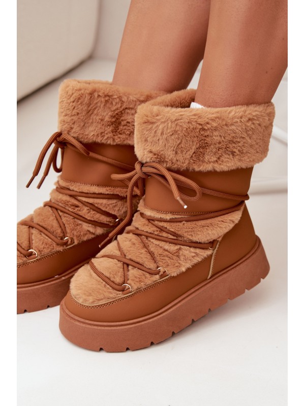 Women's Snow Boots With Fur And Lacing On A Platform Camel Marinna