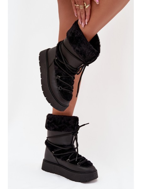 Women's Snow Boots With Fur And Lacing On Platform Black Marinna