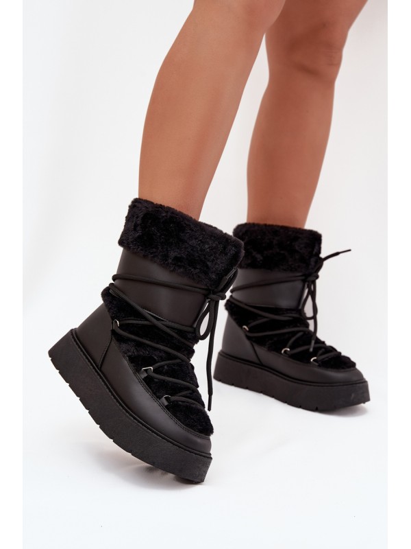 Women's Snow Boots With Fur And Lacing On Platform Black Marinna 2