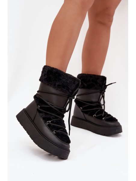 Women's Snow Boots With Fur And Lacing On Platform Black Marinna