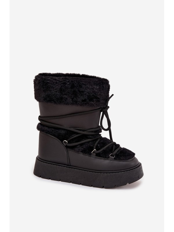 Women's Snow Boots With Fur And Lacing On Platform Black Marinna