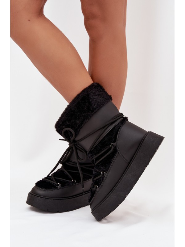 Women's Snow Boots With Fur And Lacing On Platform Black Marinna