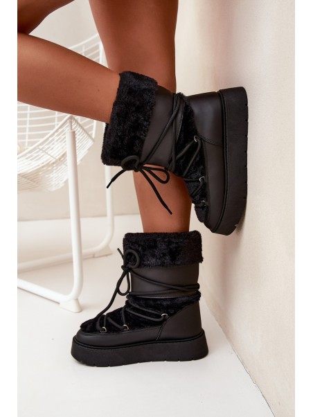 Women's Snow Boots With Fur And Lacing On Platform Black Marinna