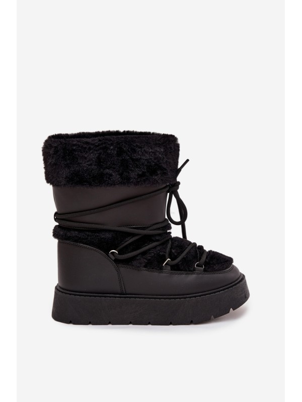 Women's Snow Boots With Fur And Lacing On Platform Black Marinna
