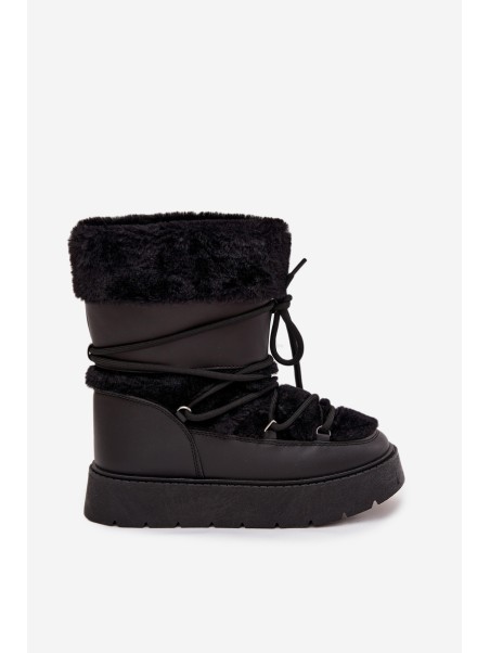 Women's Snow Boots With Fur And Lacing On Platform Black Marinna