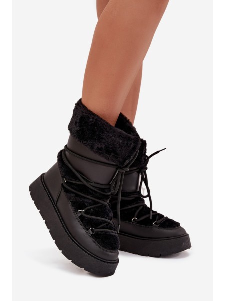 Women's Snow Boots With Fur And Lacing On Platform Black Marinna