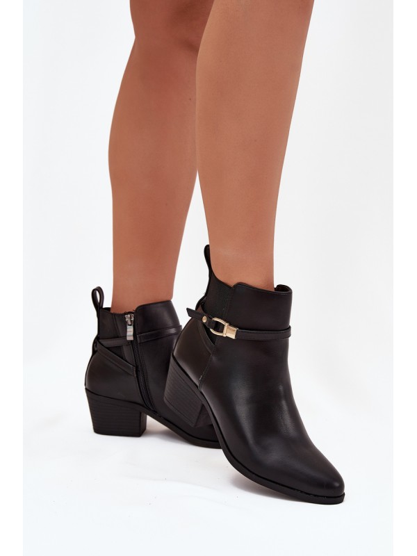 Women's Ankle Boots With Zip With Strap And Gold Detail Black Zelinae