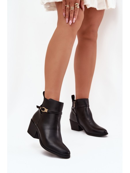 Women's Ankle Boots With Zip With Strap And Gold Detail Black Zelinae