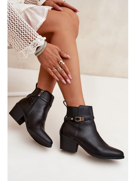 Women's Ankle Boots With Zip With Strap And Gold Detail Black Zelinae