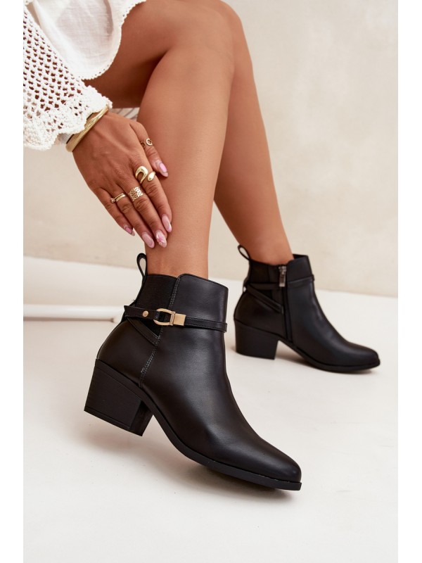 Women's Ankle Boots With Zip With Strap And Gold Detail Black Zelinae