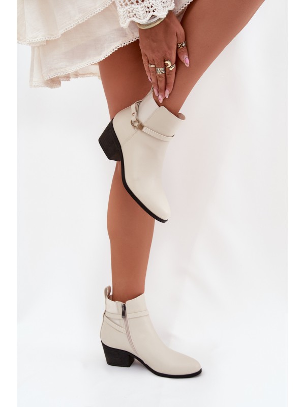Womens Ankle Boots With Zipper With Strap And Gold Detail Light Beige Zelinae