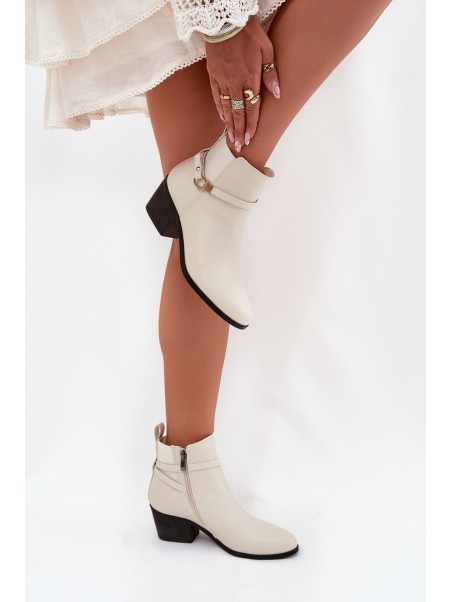 Womens Ankle Boots With Zipper With Strap And Gold Detail Light Beige Zelinae