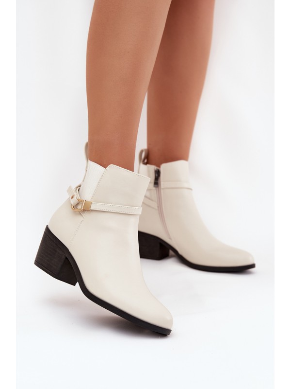 Womens Ankle Boots With Zipper With Strap And Gold Detail Light Beige Zelinae