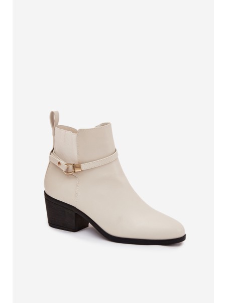 Womens Ankle Boots With Zipper With Strap And Gold Detail Light Beige Zelinae