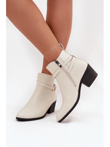 Womens Ankle Boots With Zipper With Strap And Gold Detail Light Beige Zelinae