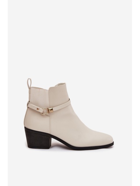 Womens Ankle Boots With Zipper With Strap And Gold Detail Light Beige Zelinae