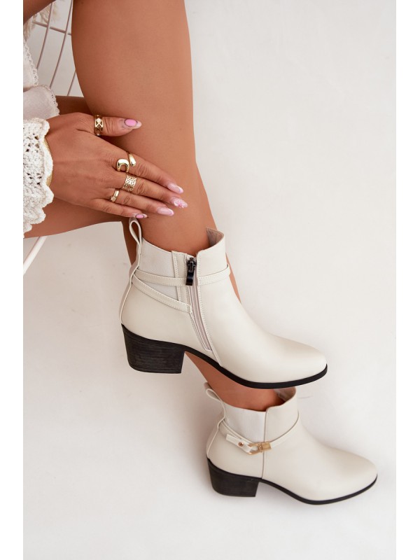 Womens Ankle Boots With Zipper With Strap And Gold Detail Light Beige Zelinae