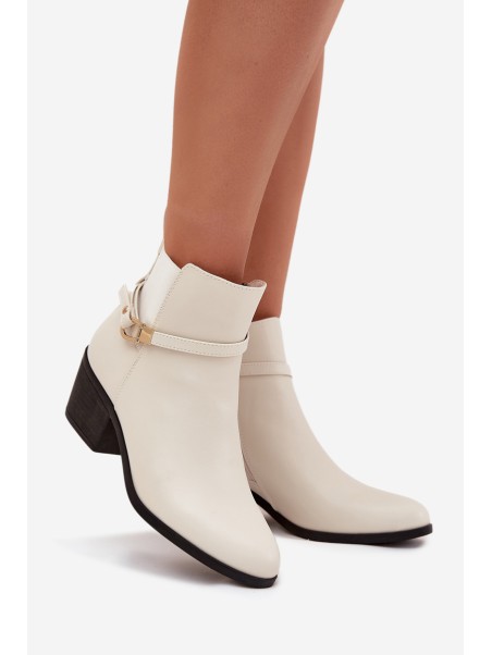 Womens Ankle Boots With Zipper With Strap And Gold Detail Light Beige Zelinae