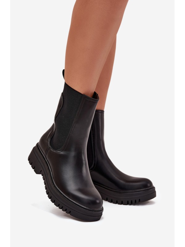 Women Chelsea Boots On Platform And Flat Heel Slip On Black Ravessa