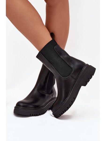 Women Chelsea Boots On Platform And Flat Heel Slip On Black Ravessa