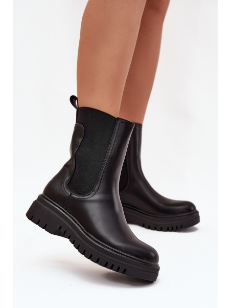 Women Chelsea Boots On Platform And Flat Heel Slip On Black Ravessa