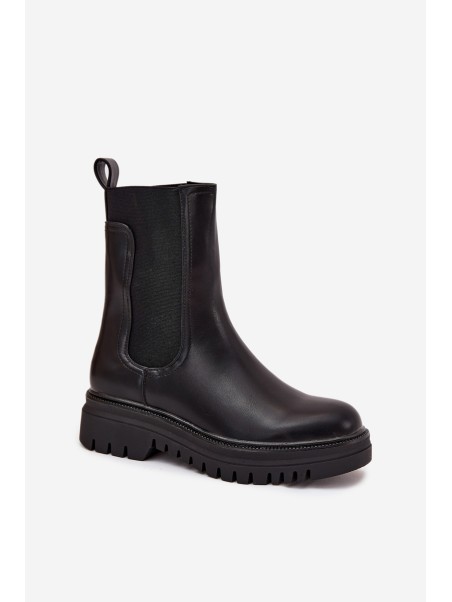 Women Chelsea Boots On Platform And Flat Heel Slip On Black Ravessa