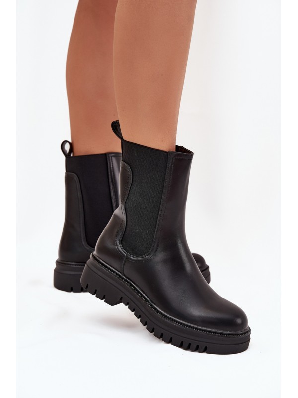 Women Chelsea Boots On Platform And Flat Heel Slip On Black Ravessa