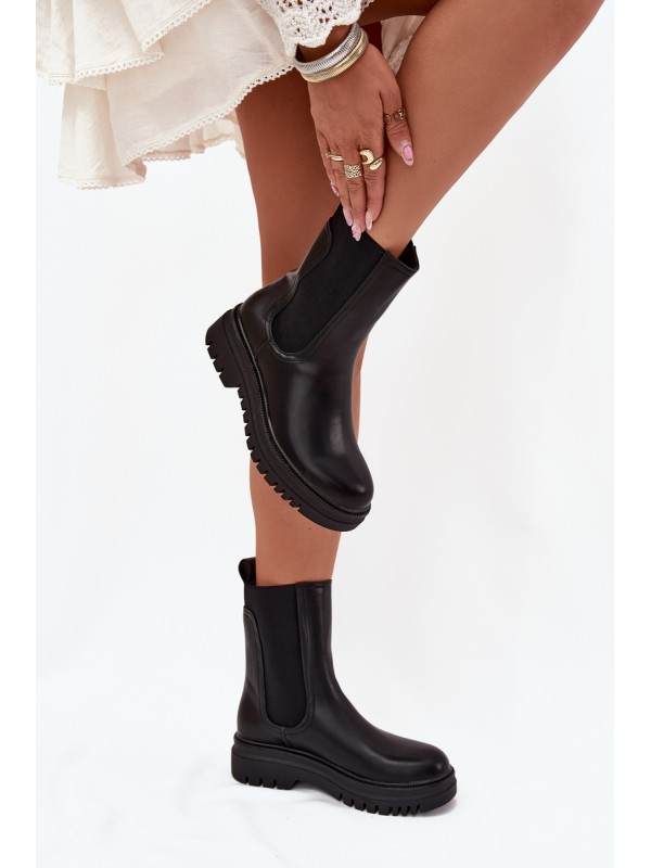 Women Chelsea Boots On Platform And Flat Heel Slip On Black Ravessa