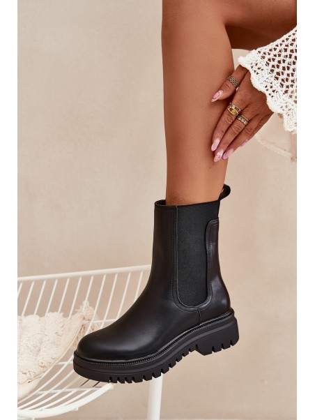 Women Chelsea Boots On Platform And Flat Heel Slip On Black Ravessa