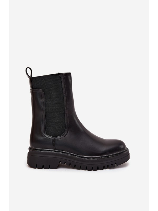 Women Chelsea Boots On Platform And Flat Heel Slip On Black Ravessa