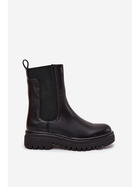 Women Chelsea Boots On Platform And Flat Heel Slip On Black Ravessa
