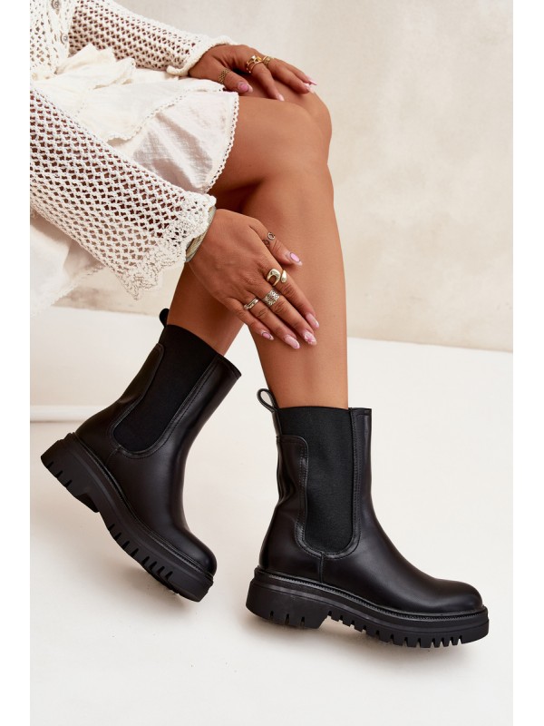 Women Chelsea Boots On Platform And Flat Heel Slip On Black Ravessa