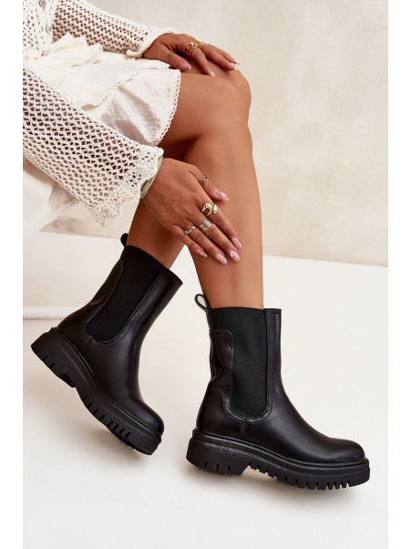 Women Chelsea Boots On Platform And Flat Heel Slip On Black Ravessa