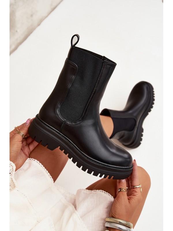 Women Chelsea Boots On Platform And Flat Heel Slip On Black Ravessa