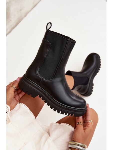 Women Chelsea Boots On Platform And Flat Heel Slip On Black Ravessa