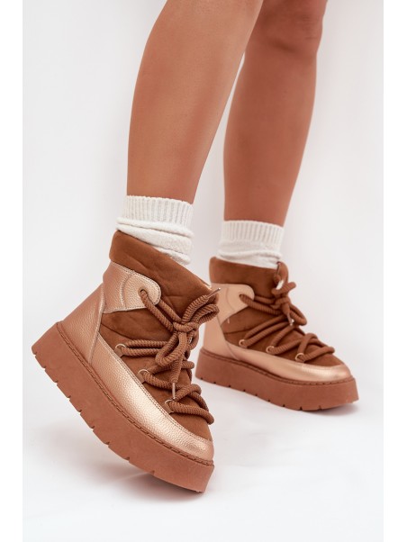Low Women s Snow Boots Lined With Fur And Thick Laces Camel Xarina