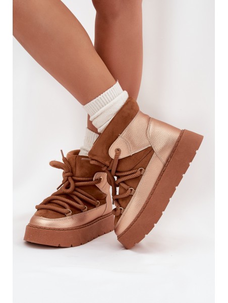 Low Women s Snow Boots Lined With Fur And Thick Laces Camel Xarina