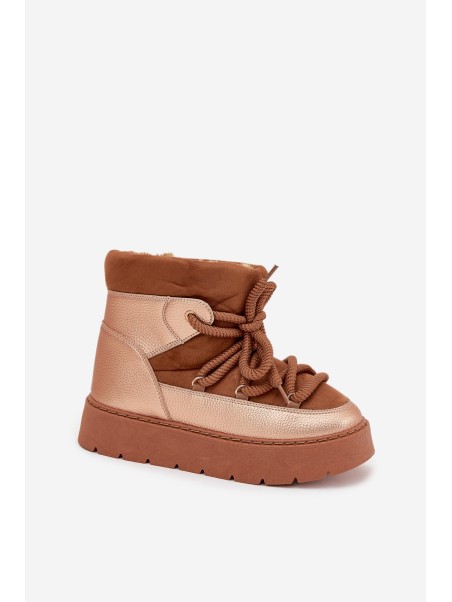 Low Women s Snow Boots Lined With Fur And Thick Laces Camel Xarina