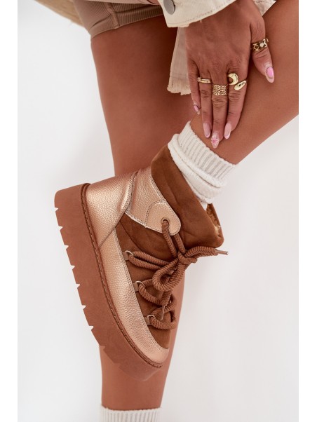 Low Women s Snow Boots Lined With Fur And Thick Laces Camel Xarina