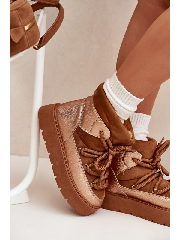 Low Women s Snow Boots Lined With Fur And Thick Laces Camel Xarina