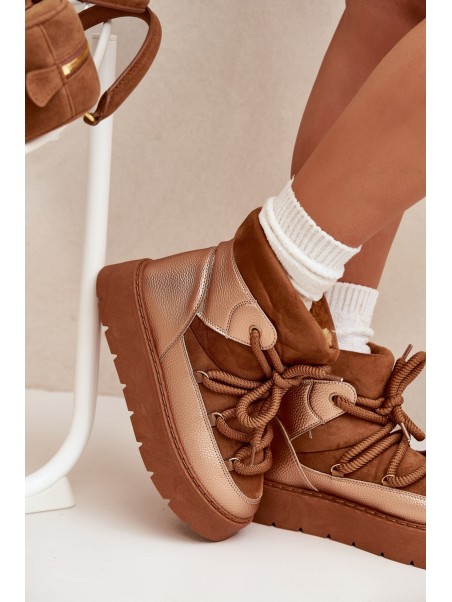 Low Women s Snow Boots Lined With Fur And Thick Laces Camel Xarina