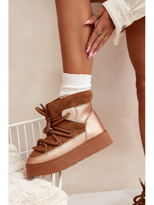Low Women s Snow Boots Lined With Fur And Thick Laces Camel Xarina