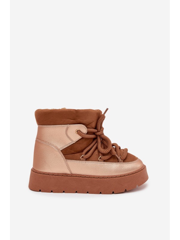 Low Women s Snow Boots Lined With Fur And Thick Laces Camel Xarina