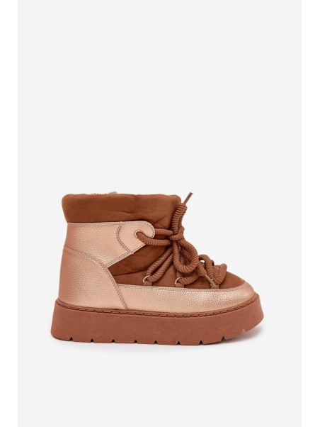 Low Women s Snow Boots Lined With Fur And Thick Laces Camel Xarina