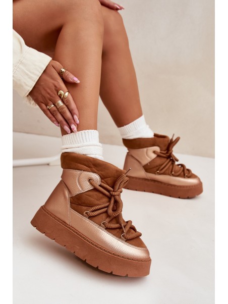 Low Women s Snow Boots Lined With Fur And Thick Laces Camel Xarina