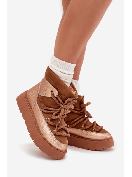 Low Women s Snow Boots Lined With Fur And Thick Laces Camel Xarina